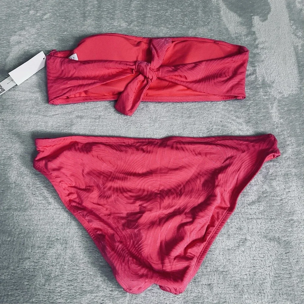 Sanctuary Bikini Set Cactus Flower Pink Textured Bandeau Swim L SAIE25183S-TJ